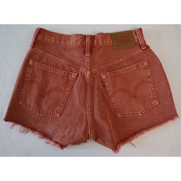 Levi's 501 (56327-0327) Women's Sz W26 Baked Clay Red Denim Cut-Off Shorts - Picture 2 of 8